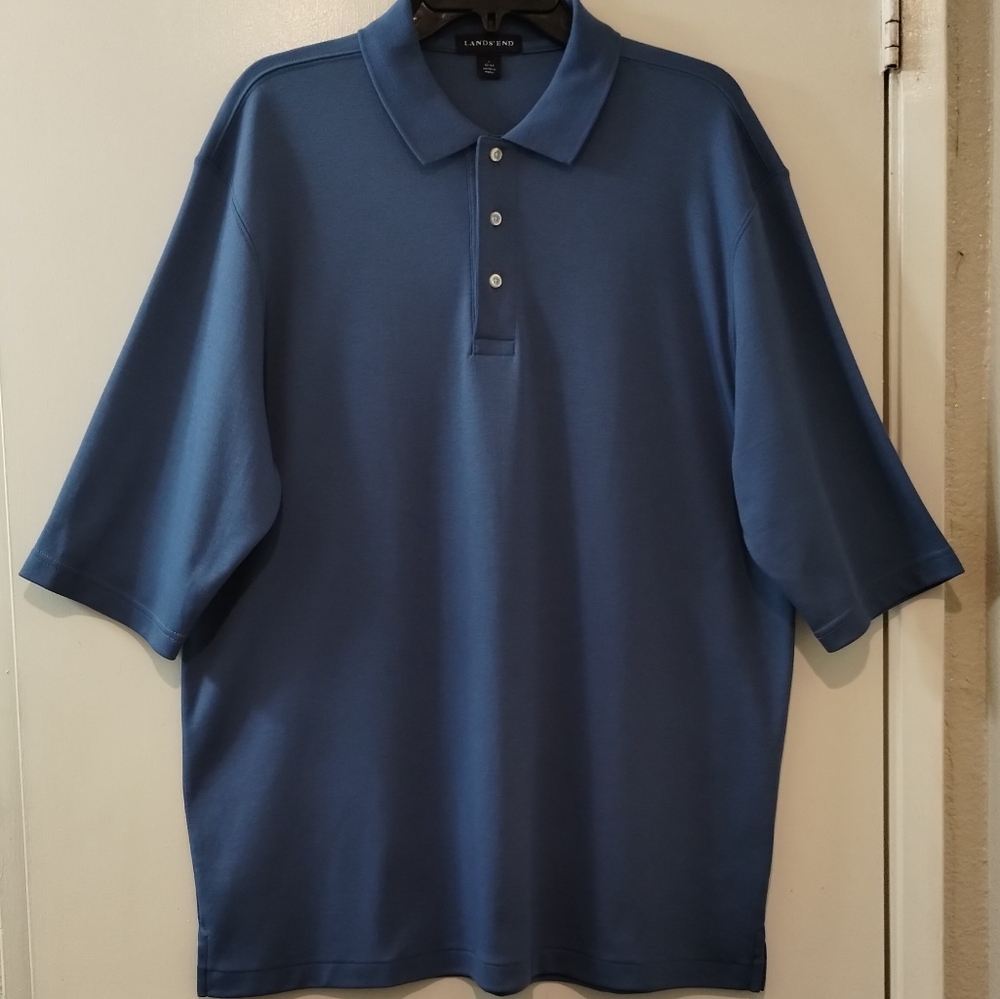 Men's Lands End Polo Shirt Blue Short Sleeves Size L ( 42 - 44)